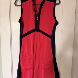 Greg Norman Collection Coral and Navy Sleeveless Zip-Front Sport Dress